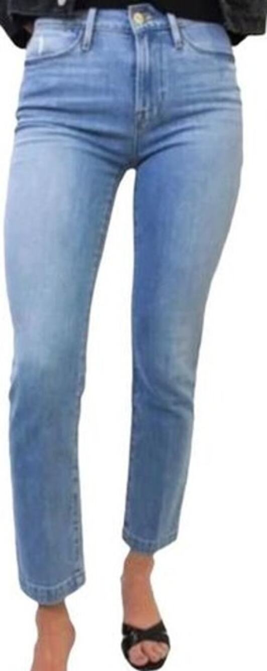Frame Le High Straight Jeans Stretch High Rise Light Wash Denim Sunland Blue 25
